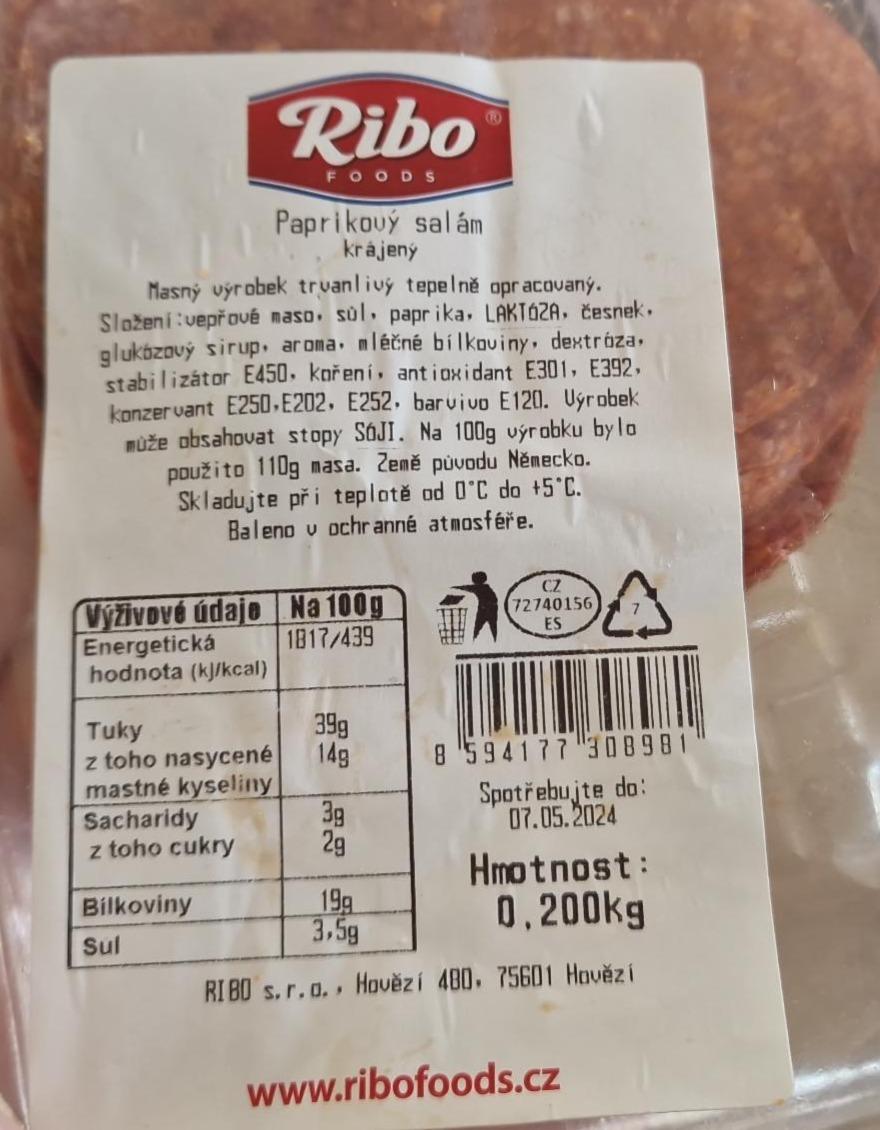 Fotografie - Paprikový salám Ribo foods