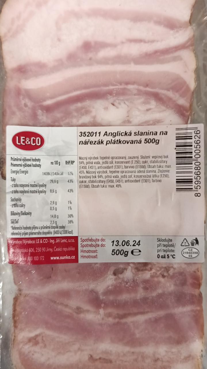 Fotografie - Anglická slanina na nářezák plátkovaná LE & CO