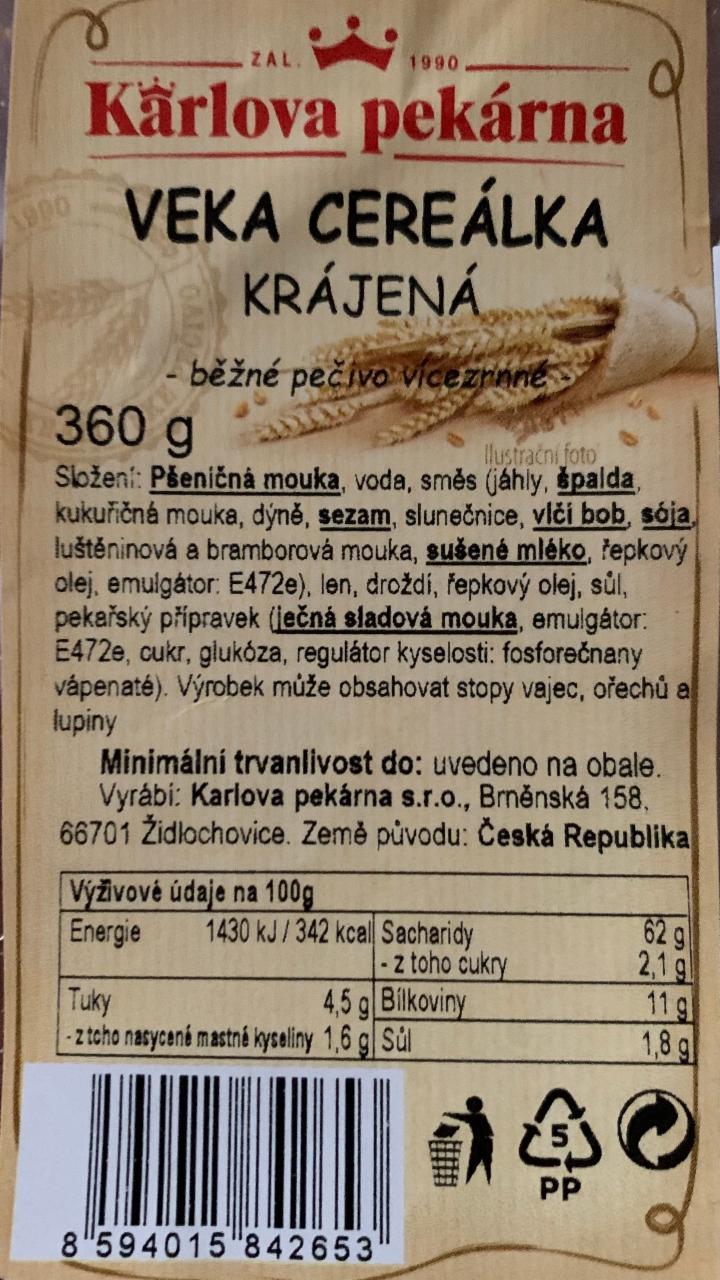 Fotografie - Veka Cereálka krájená Karlova pekárna