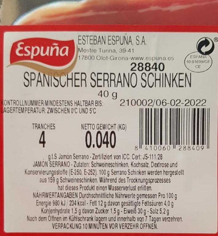 Fotografie - Spanischer serrano schinken Espuña