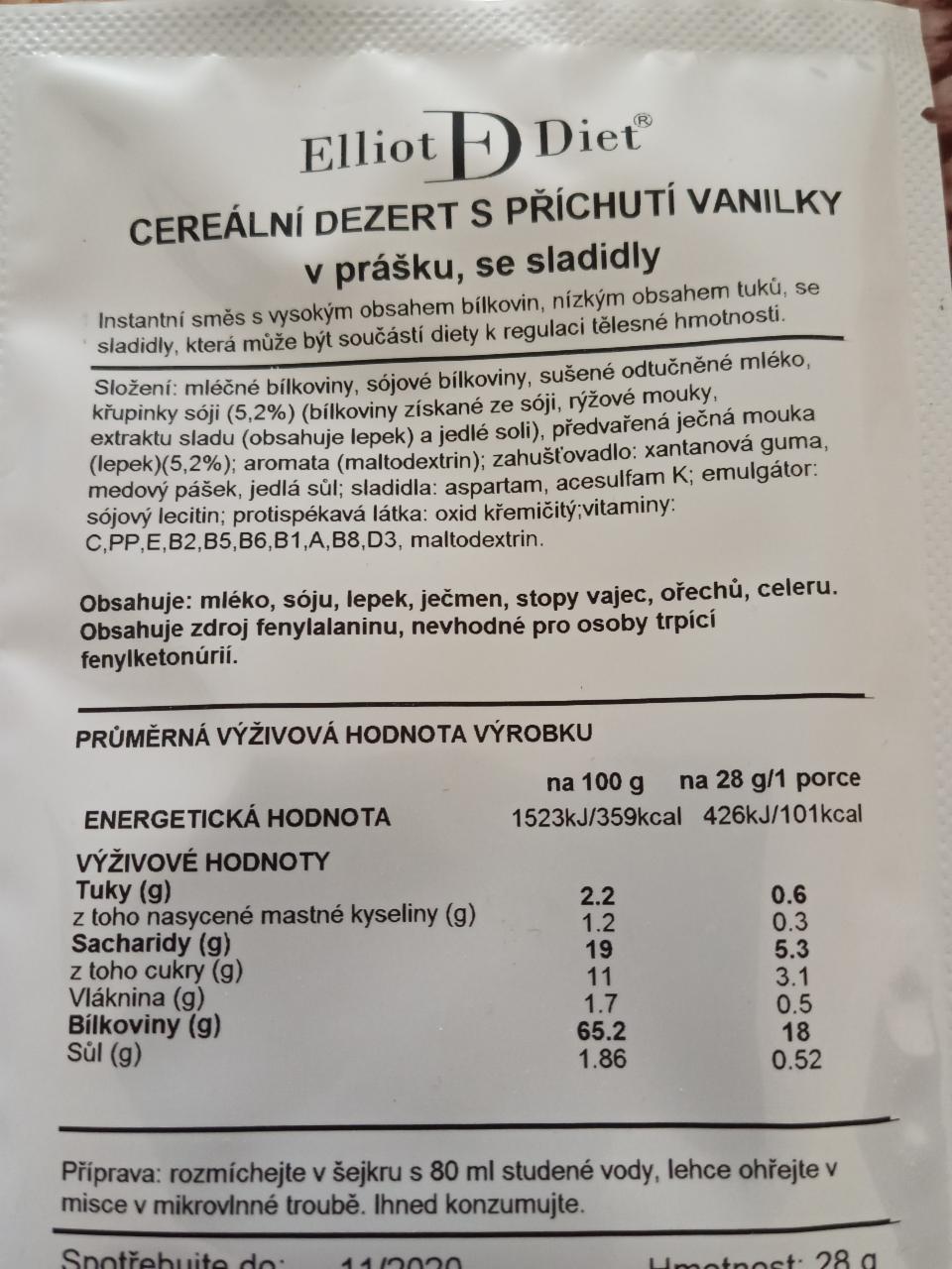 Fotografie - Cereální dezert s příchutí vanilky Elliot Diet