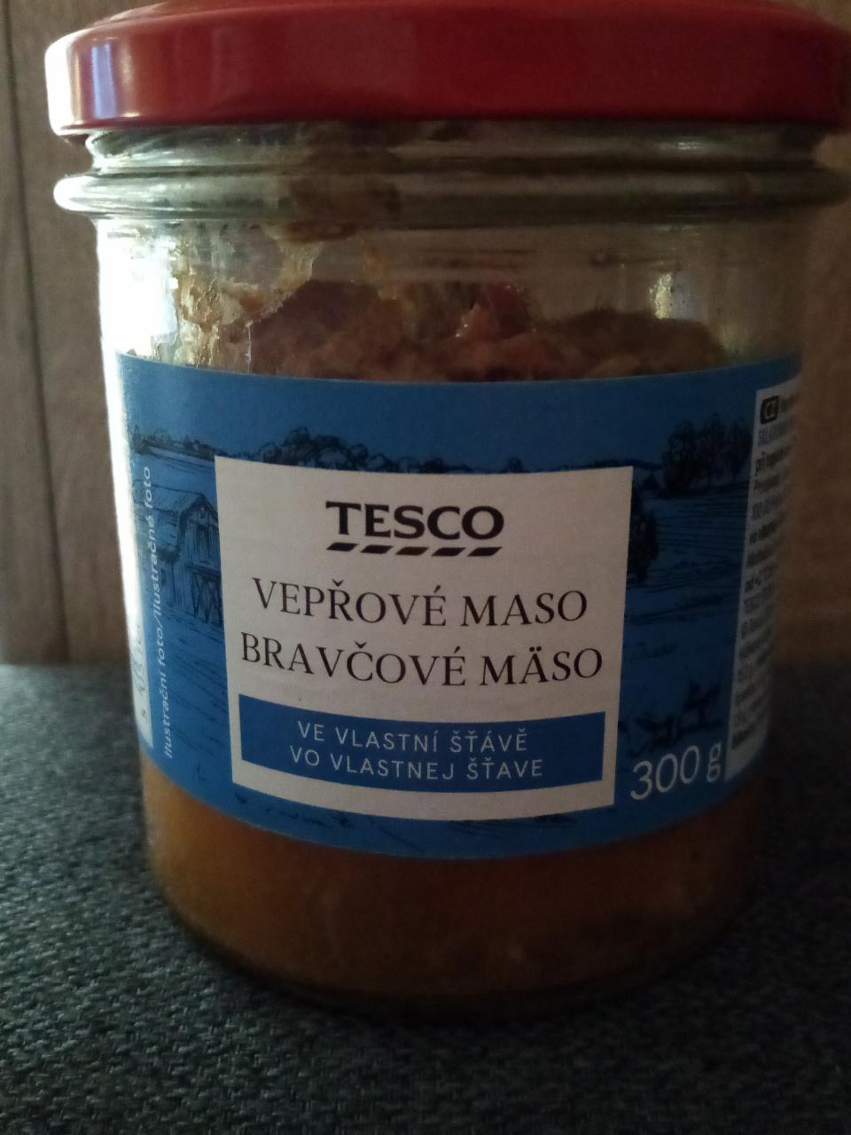 Fotografie - Vepřové maso ve vlastní šťávě sklo Tesco