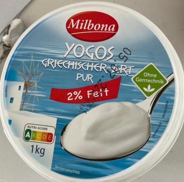 Fotografie - Greek style yogurt 2% fat (jogurt bílý se sníženým obsahem tuku 2%) Milbona