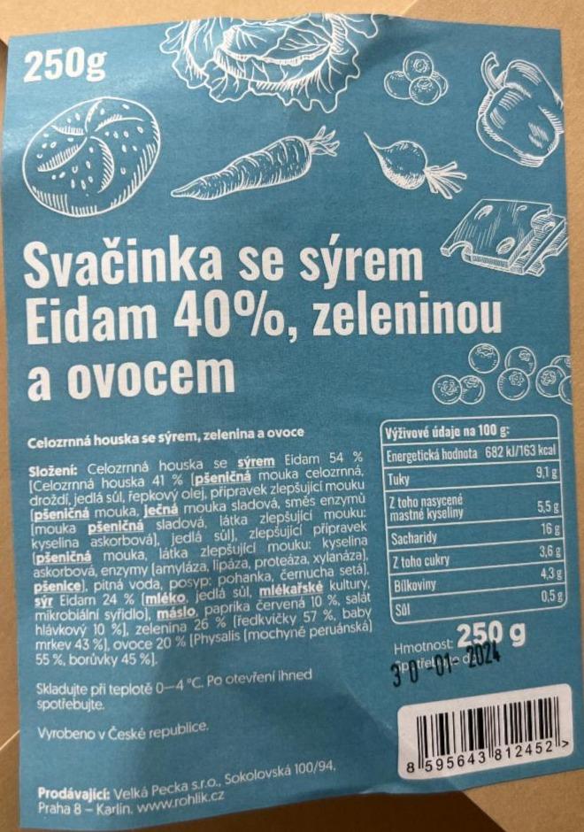 Fotografie - Svačinka se sýrem Eidam 40 %, zeleninou a ovocem