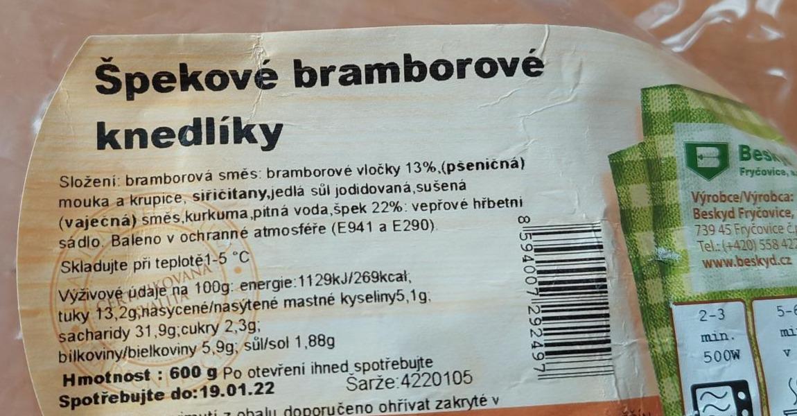 Fotografie - Špekové bramborové knedlíky Beskyd Fryčovice