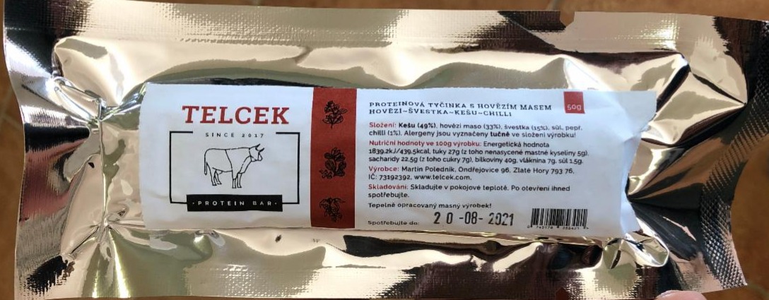 Fotografie - Proteinová tyčinka s hovězím masem, hovězí-švestka-kešu-chilli Telcek