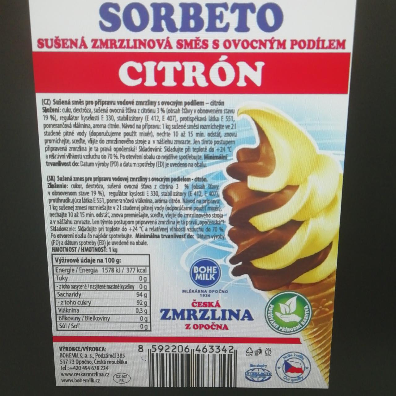 Fotografie - Točená zmrzlina Opočno citron sorbet Bohemilk