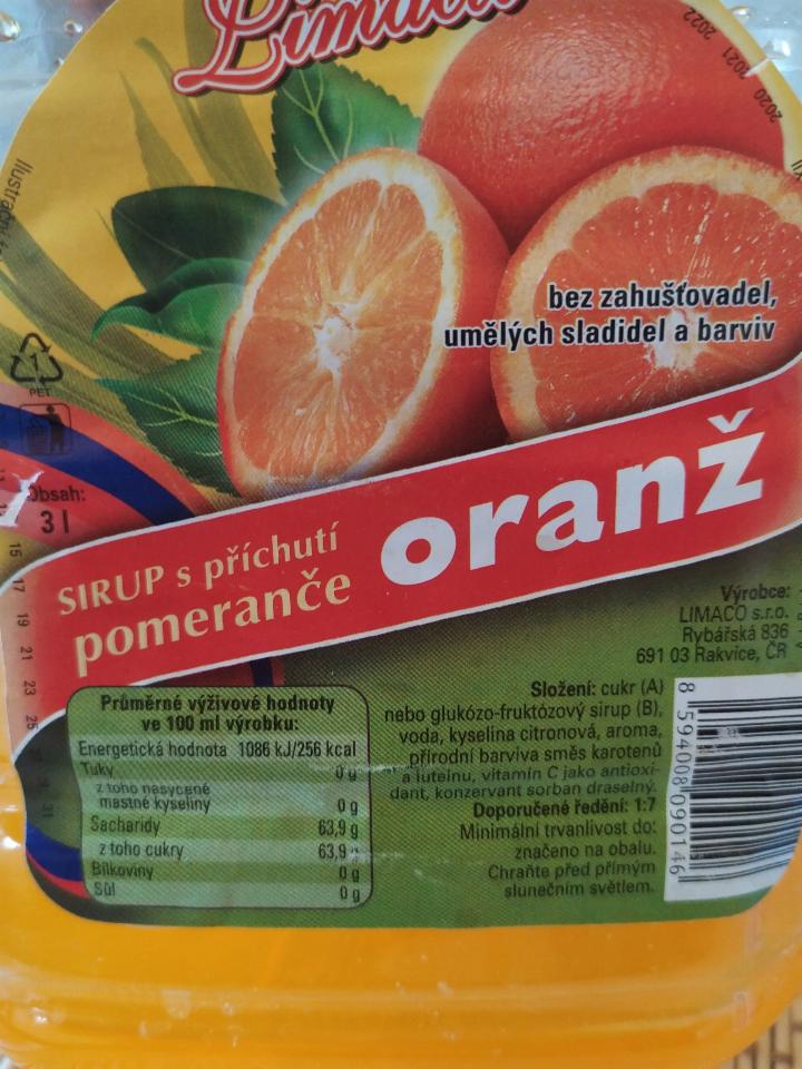 Fotografie - Sirup s příchutí pomeranče oranž Limacit