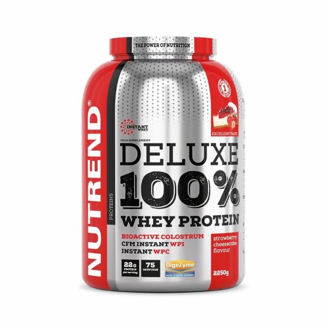 Fotografie - Deluxe 100% Whey protein strawberry cheesecake (jahodový cheesecake) Nutrend