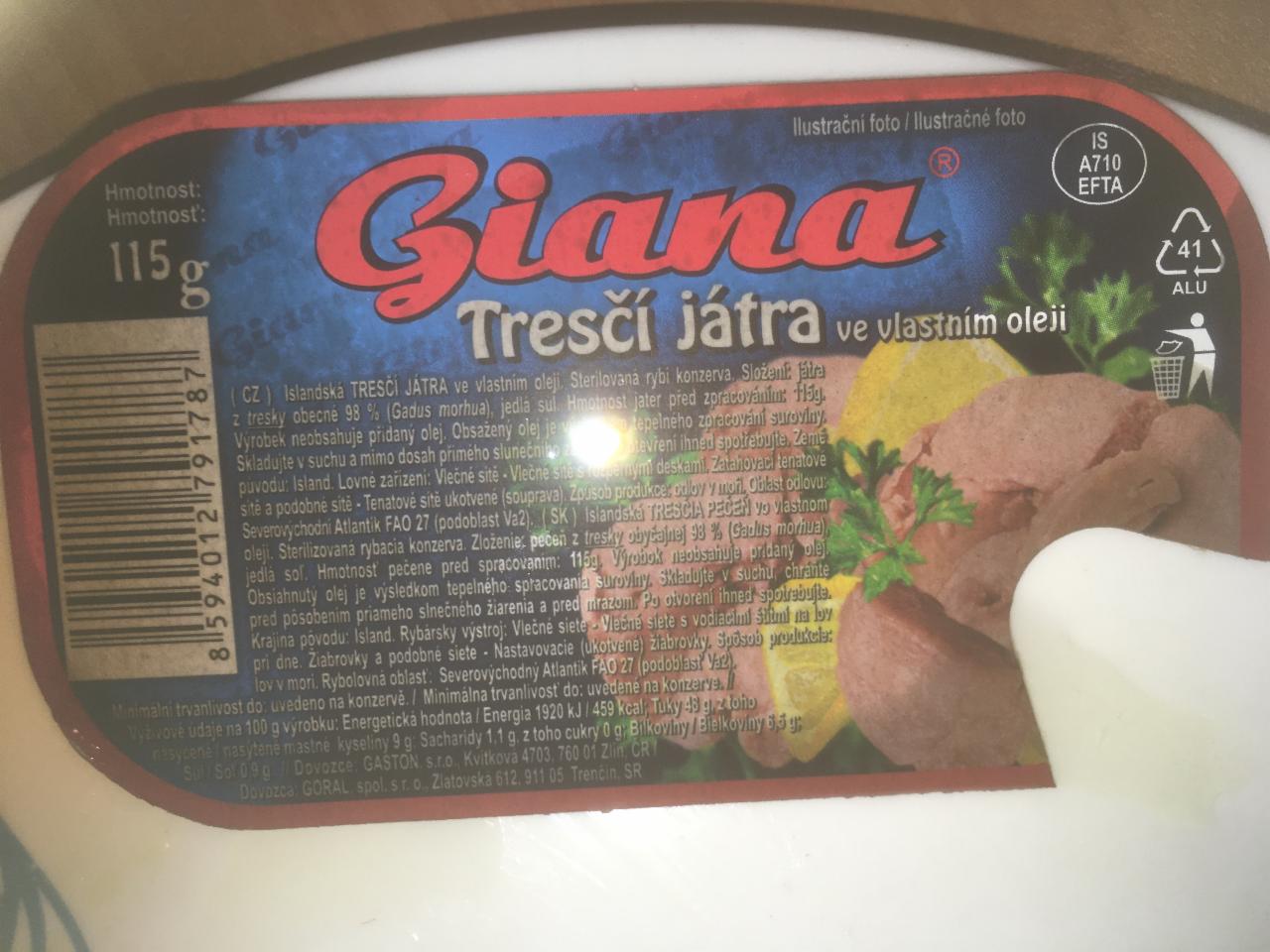 Fotografie - Tresčí játra ve vlastním oleji Giana