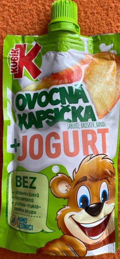 Fotografie - Ovocná kapsička, jablko, broskev, banán + jogurt Kubík