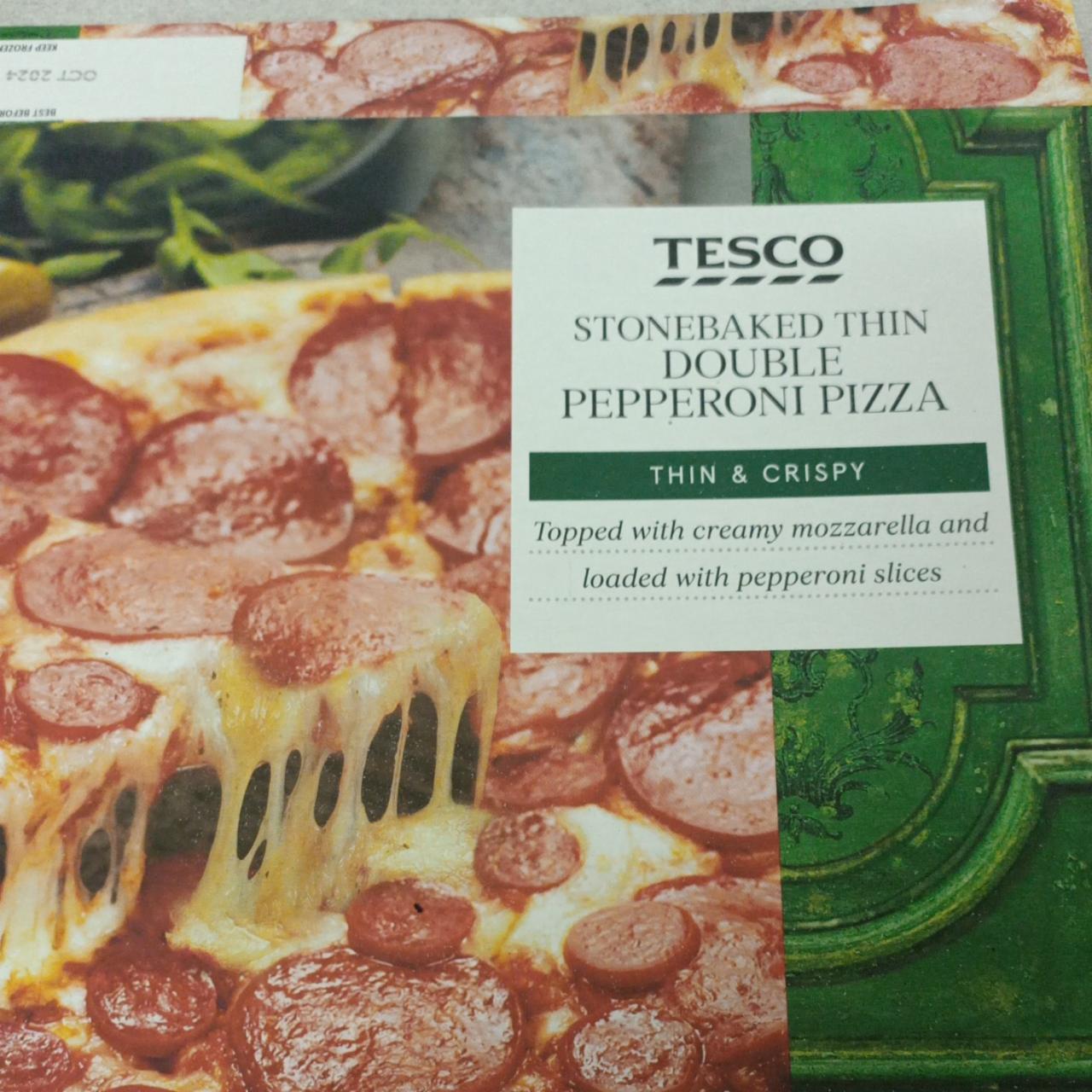 Fotografie - Stonebaked thin double pepperoni pizza Tesco