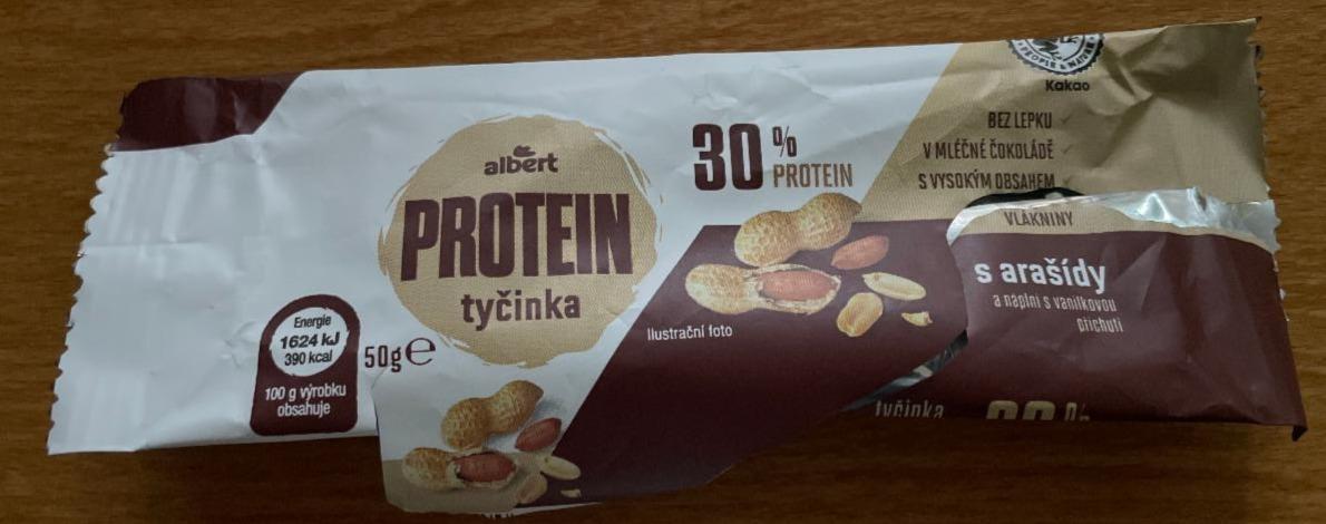 Fotografie - Protein tyčinka s arašídy a náplní s vanilkovou příchutí 30% Protein Albert