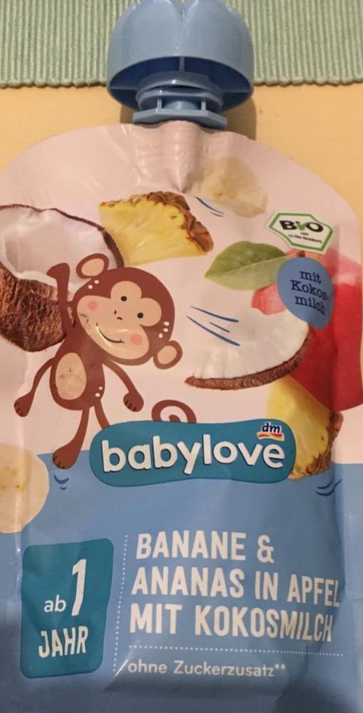 Fotografie - Babylove bio ovocné pyre jablko banány a ananas v kokosovém mléce