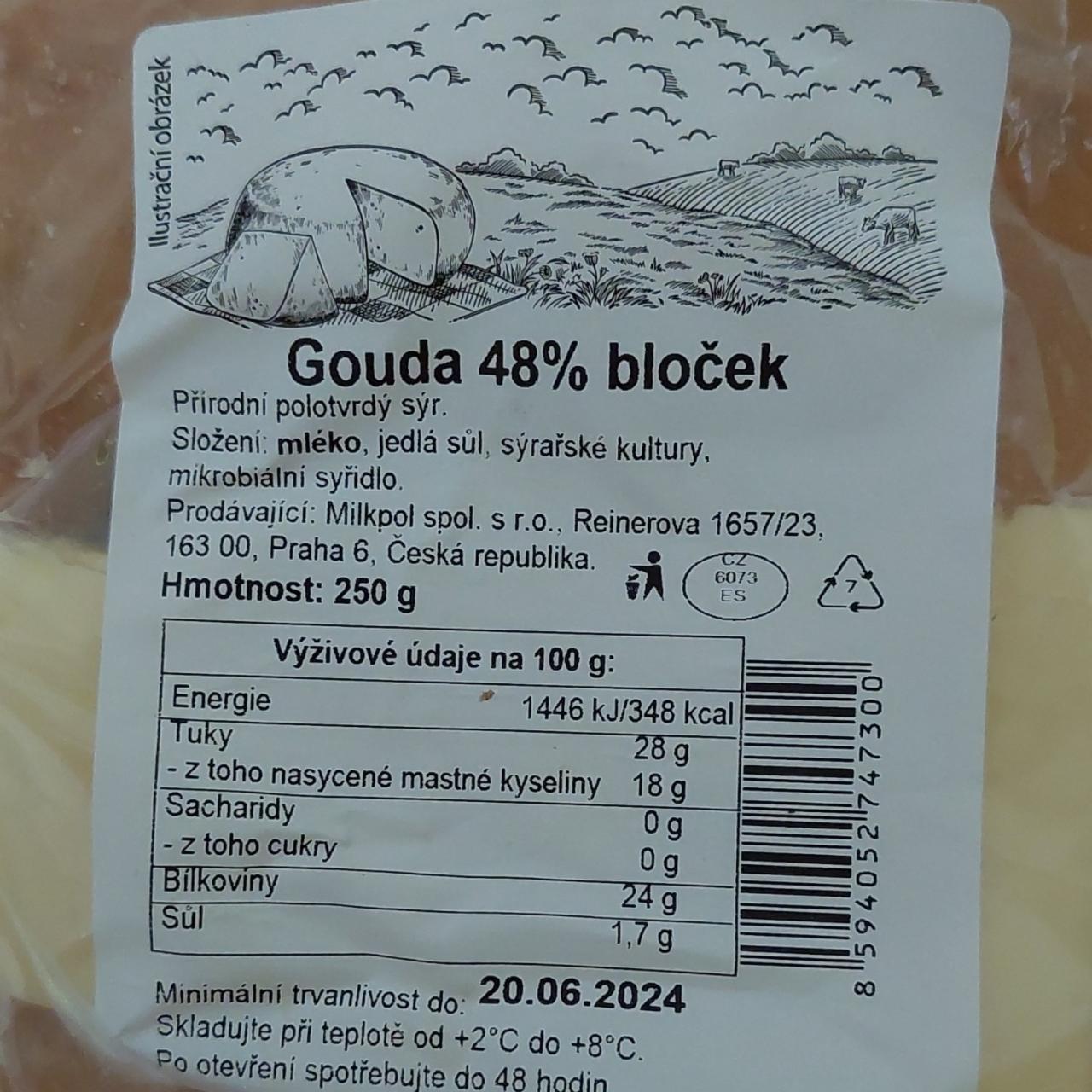 Fotografie - Gouda 48% bloček Milkpol