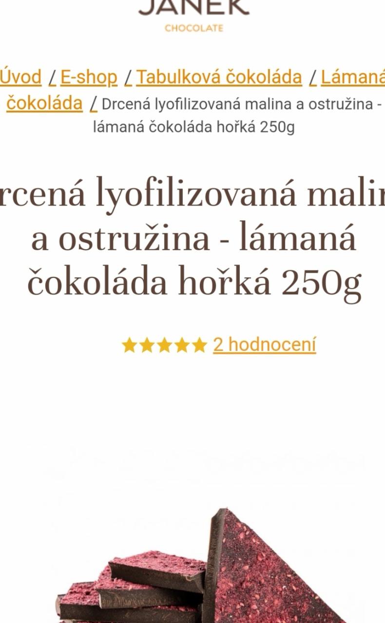 Fotografie - Drcená lyofilizovaná malina a ostružina lámaná čokoláda hořká JANEK