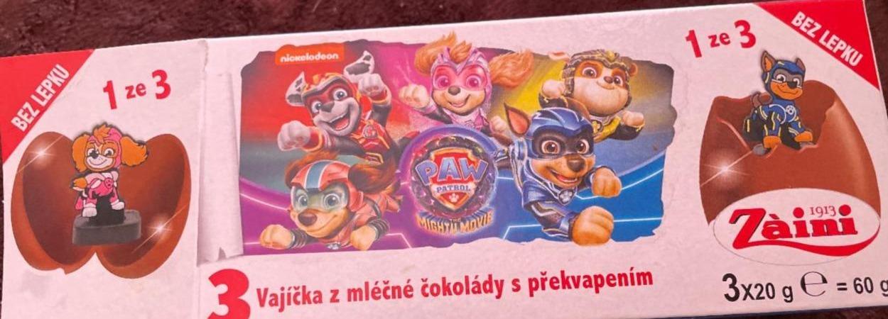 Fotografie - Paw patrol 3 vajíčka z mléčné čokolády s překvapením Záini