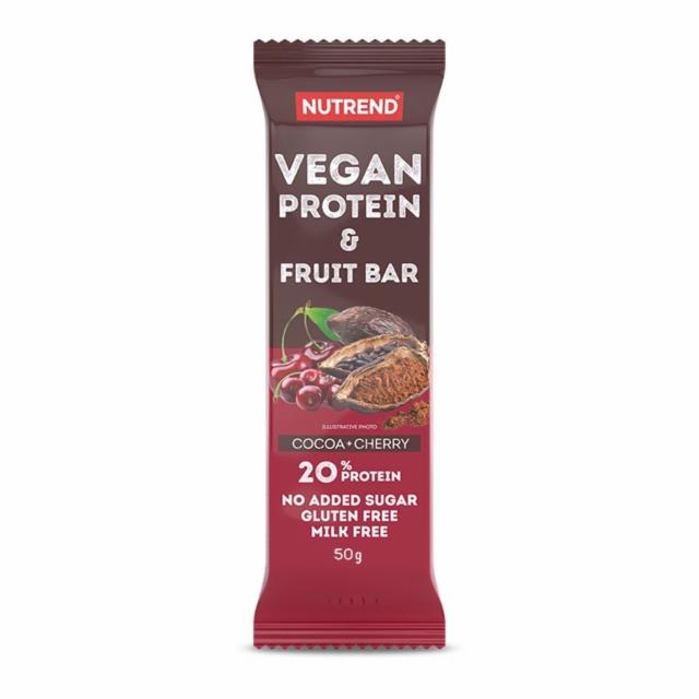 Fotografie - Vegan protein & fruit bar 20% protein Cocoa + cherry (kakao + třešeň) Nutrend