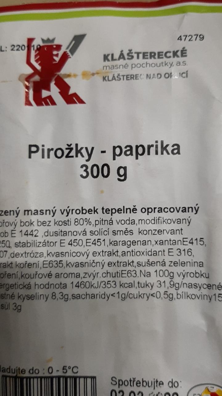 Fotografie - Pirožky - paprika Klášterecké masné pochoutky