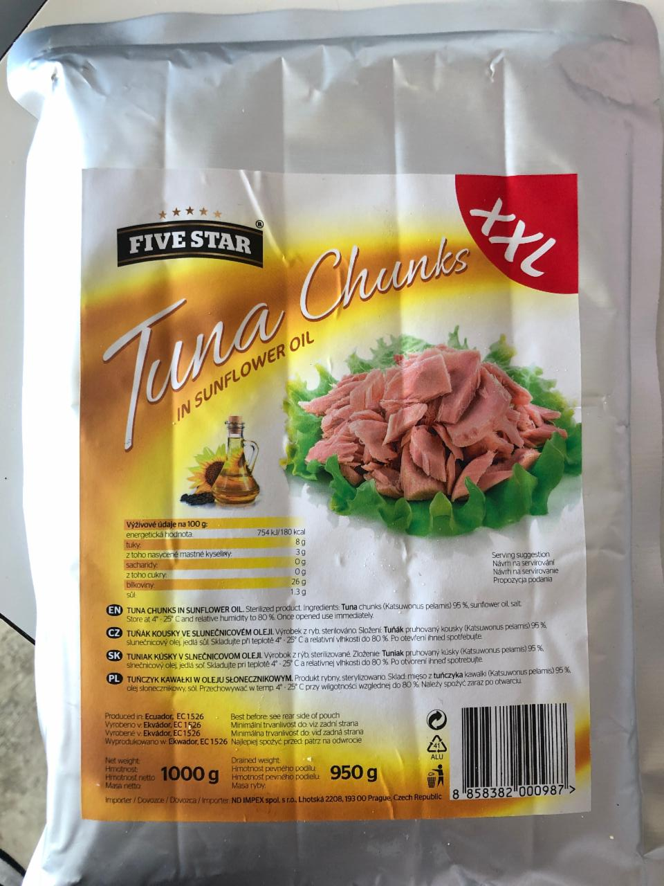 Fotografie - Tuna Chunks in sunflower oil Five Star