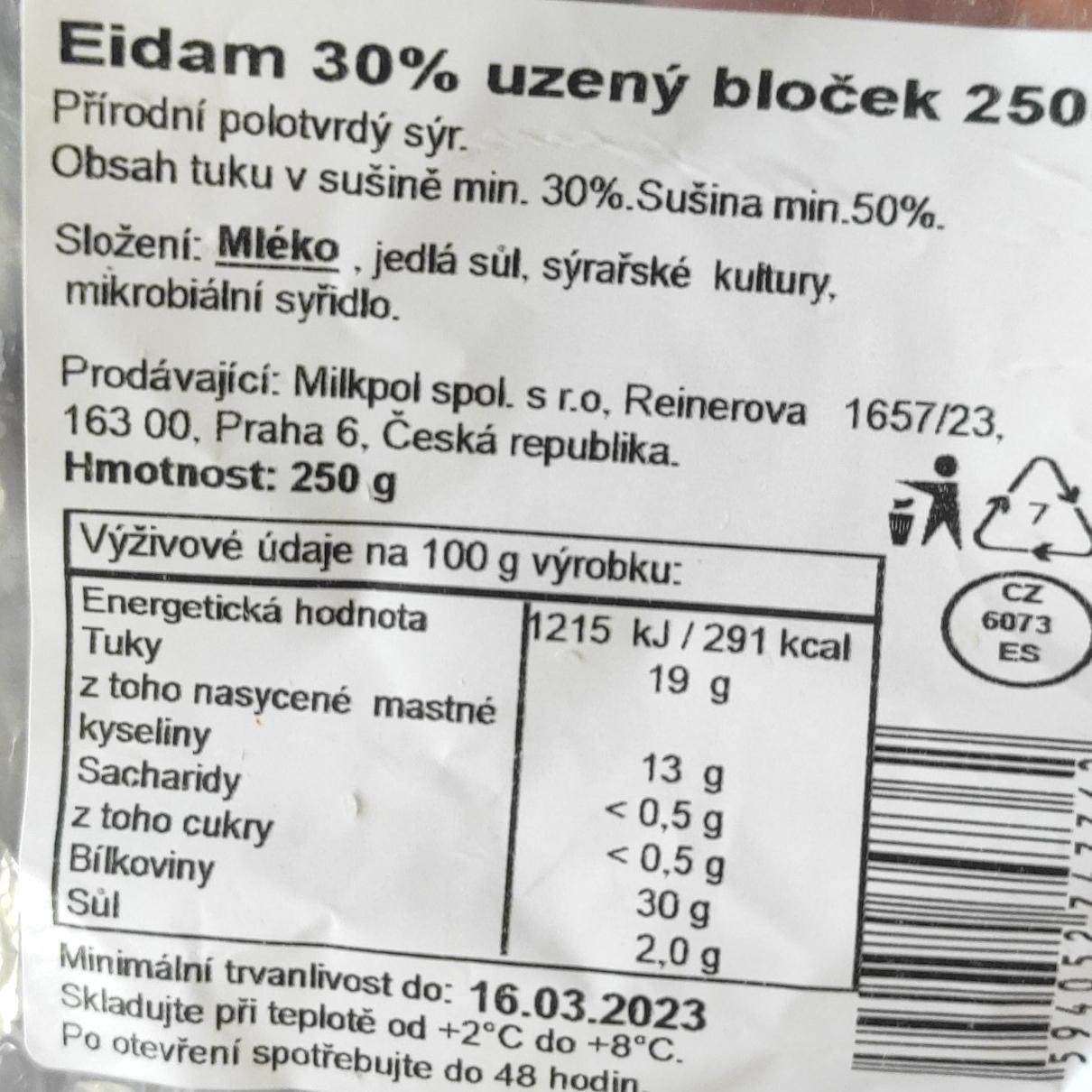 Fotografie - Eidam 30% uzený bloček Milkpol