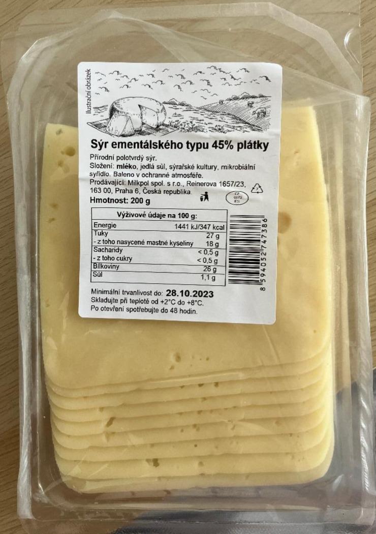 Fotografie - Sýr ementálského typu 45% plátky Milkpol