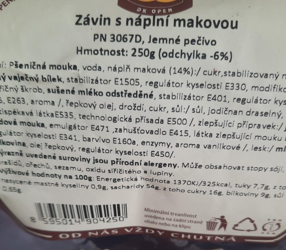 Fotografie - Závin s náplní makovou DK Open