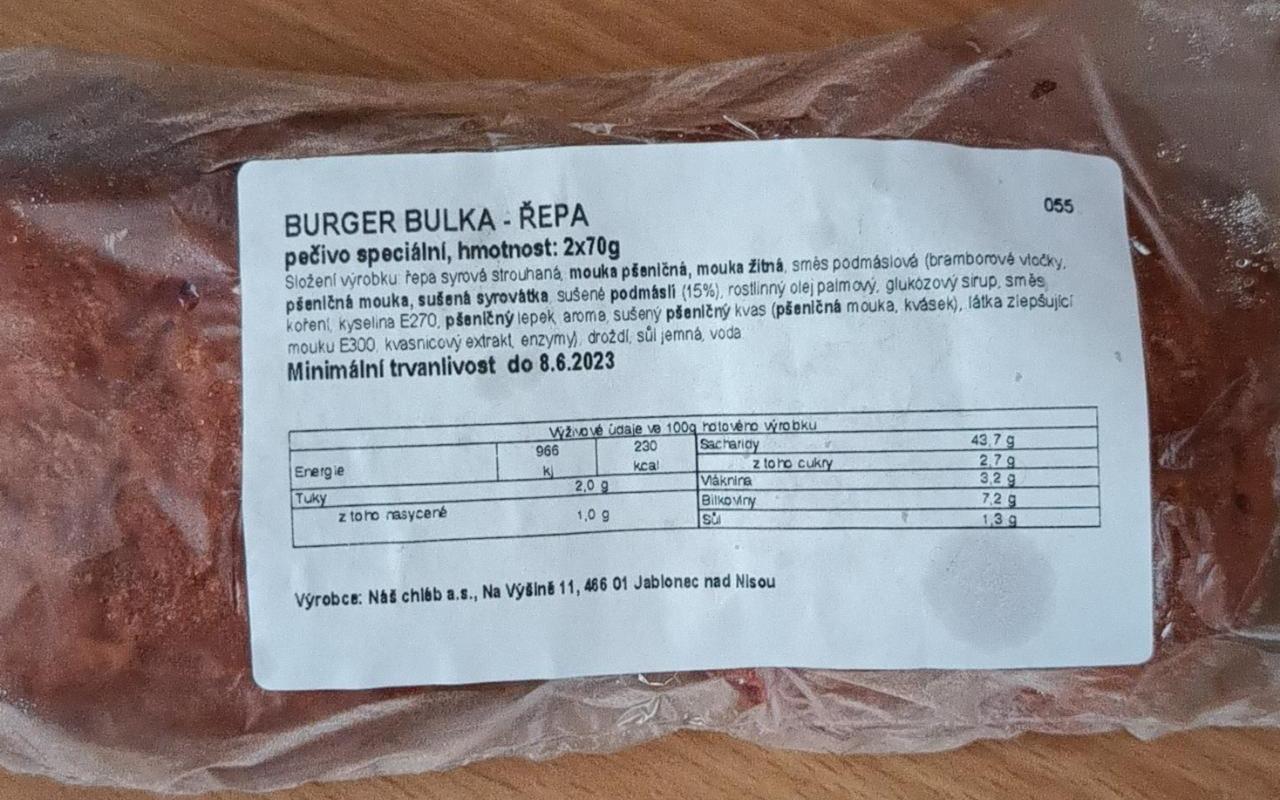 Fotografie - Burger bulka Řepa Náš chléb