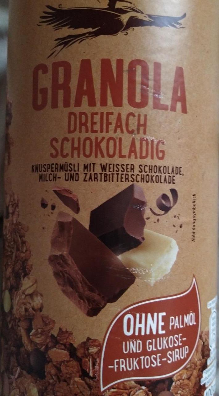 Fotografie - Granola Dreifach Schokoladig Knuspermüsli mit weisser Schokolade, Milch- und Zartbitterschokolade OneDayMore