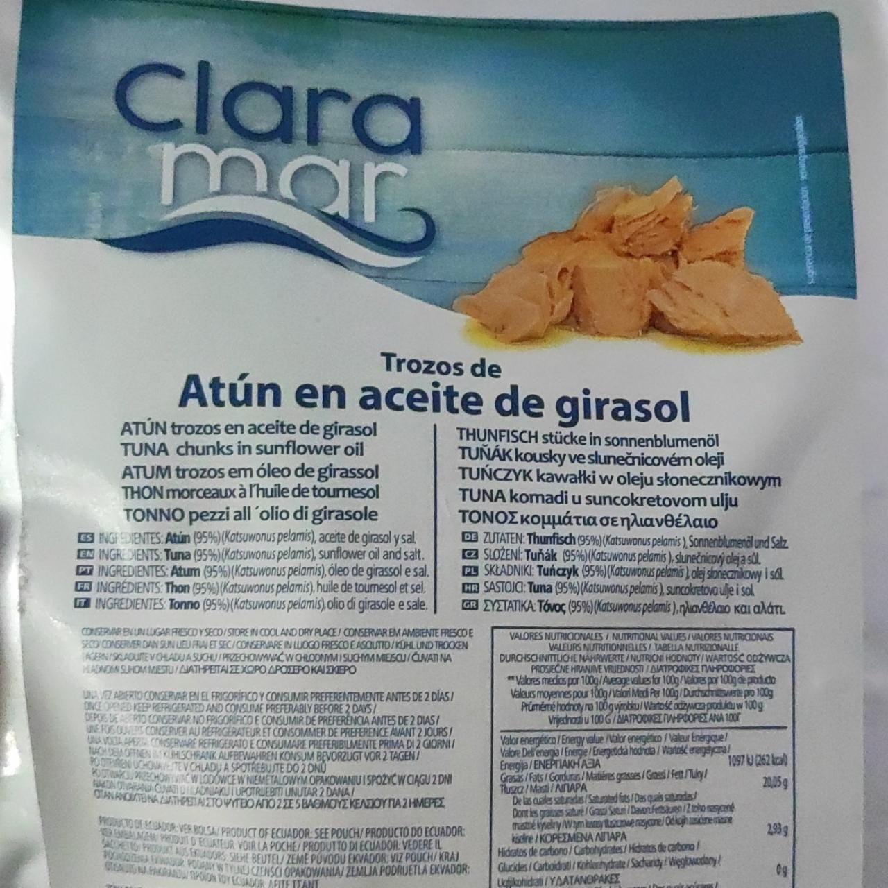 Fotografie - Trozos de atún en aceite de girasol Clara mar