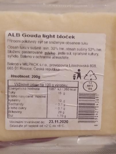 Fotografie - Gouda light bloček ALB