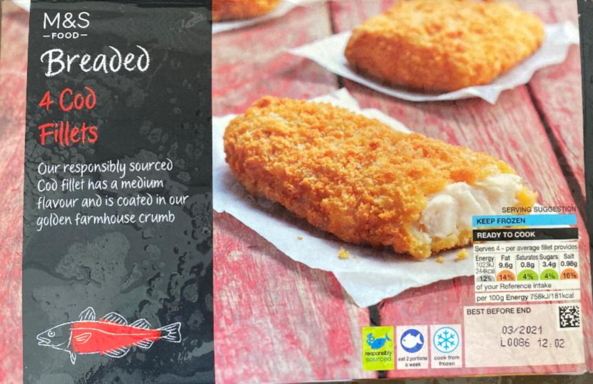 Fotografie - Breaded Cod Fillets M&S Food