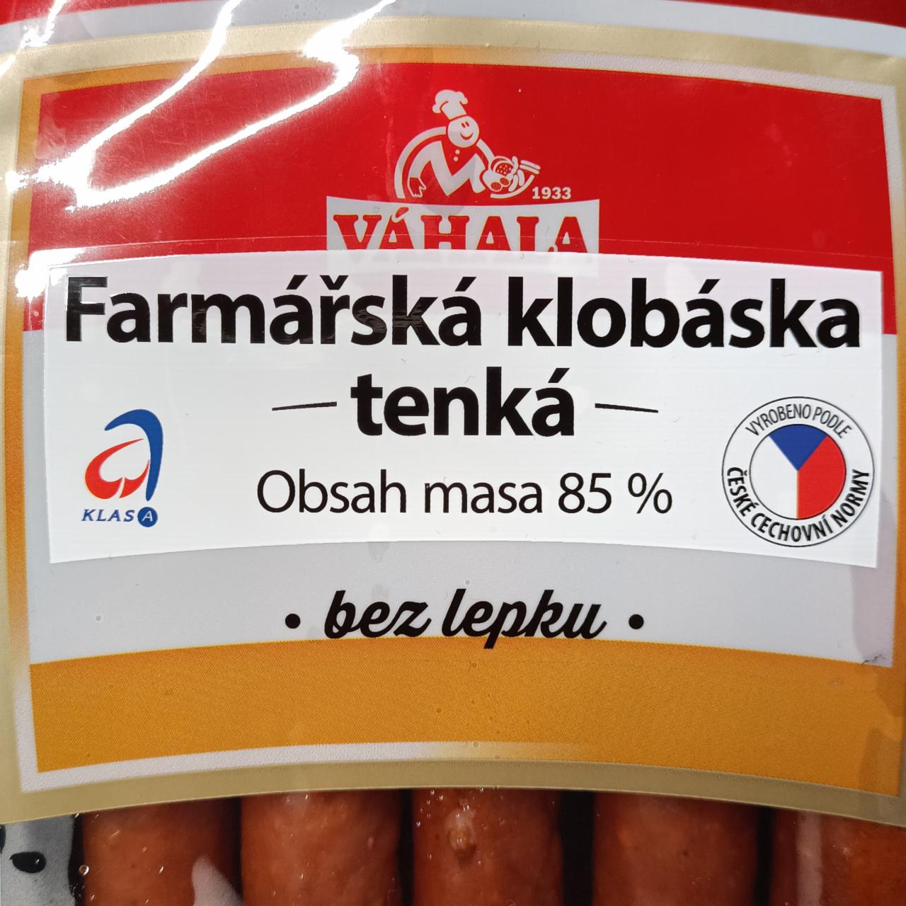 Fotografie - Farmářská klobáska tenká 85% masa Váhala