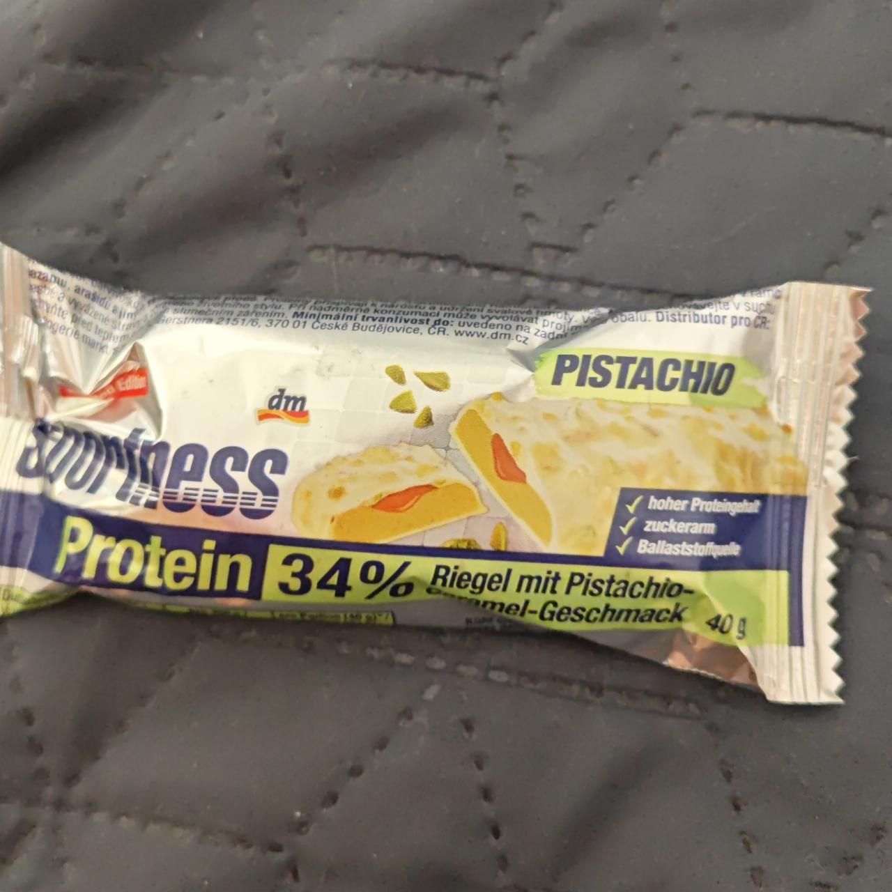 Fotografie - Protein 34% RIegel mit Pistachio-Caramel-Geschmack Sportness