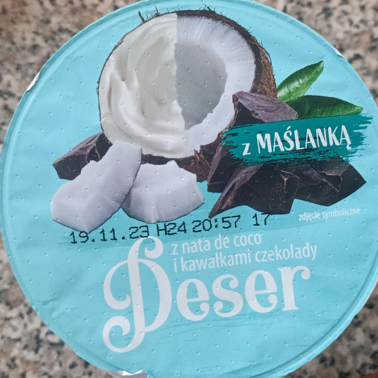 Fotografie - Deser z maślanką z nata de coco i kawałkami Mlekpol