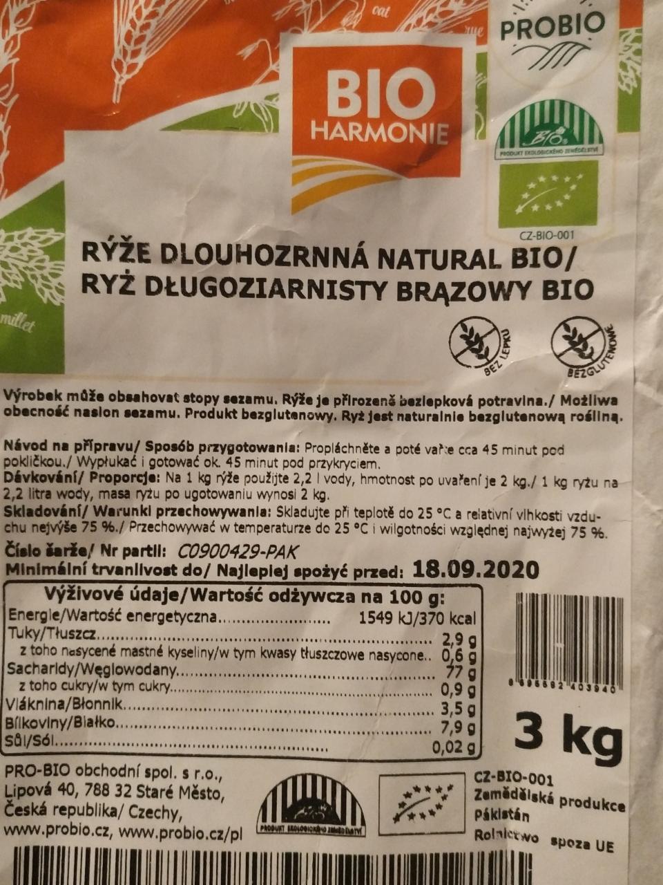 Fotografie - Rýže dlouhozrnná natural BIO Harmonie