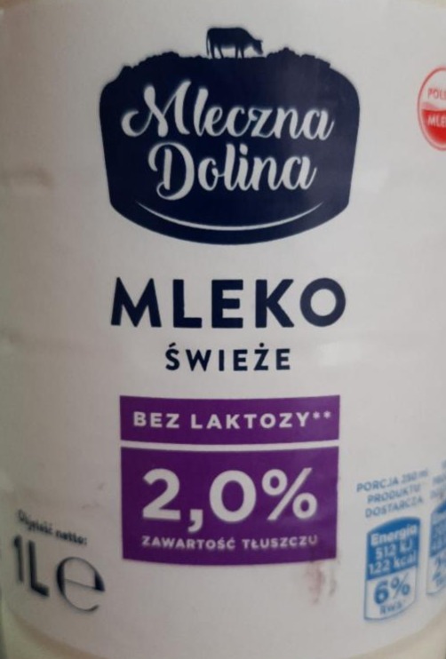 Fotografie - Mleko świeźe bez laktozy 2,0% zawartość tłuszczu Mleczna dolina