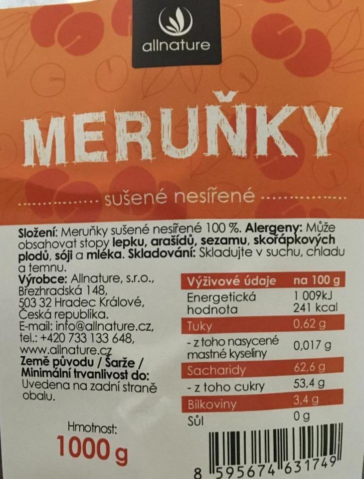 Fotografie - Meruňky sušené nesířené Allnature