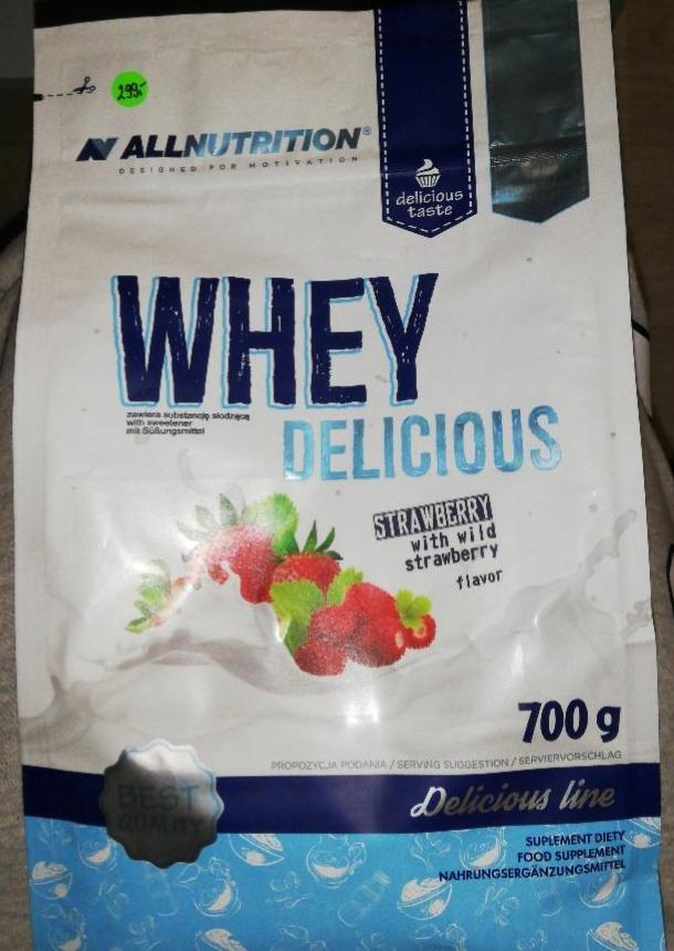 Fotografie - Whey Delicious Strawberry witr Wild strawberry Allnutrition