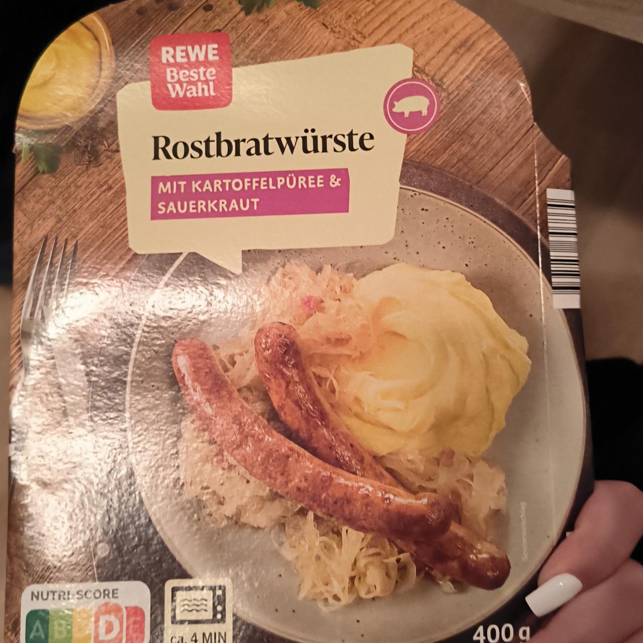 Fotografie - Rostbratwürste mit Kartoffelpüree & Sauerkraut Rewe beste wahl