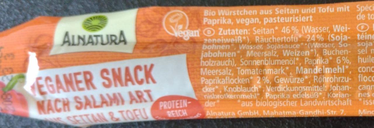 Fotografie - Veganer snack nach salami art aus seitan & tofu Alnatura