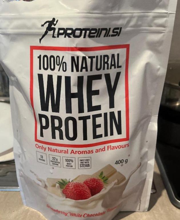 Fotografie - 100% Natural Whey Protein Strawberry White Chocolate Proteini.si