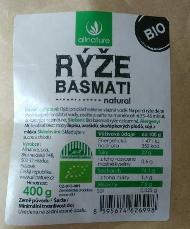 Fotografie - Rýže basmati natural bio Allnature