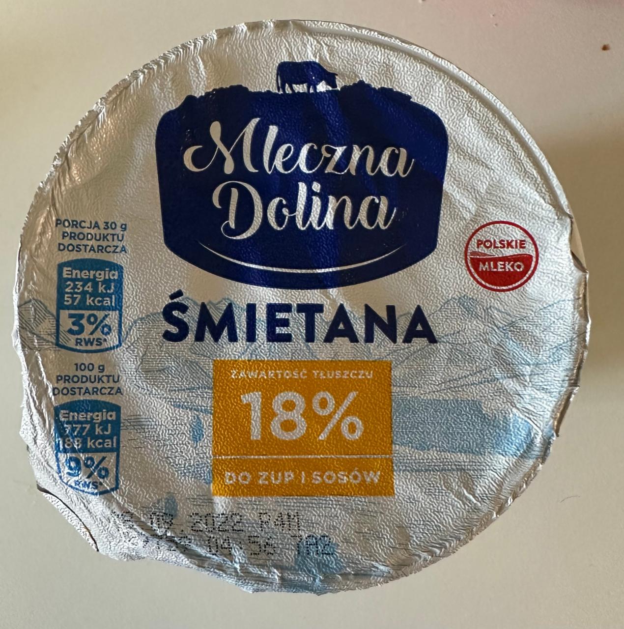 Fotografie - Śmietana 18% Mleczna Dolina