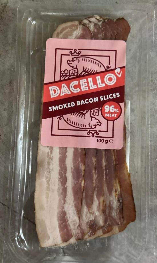 Fotografie - Smoked bacon slices 96% meat meat Dacello