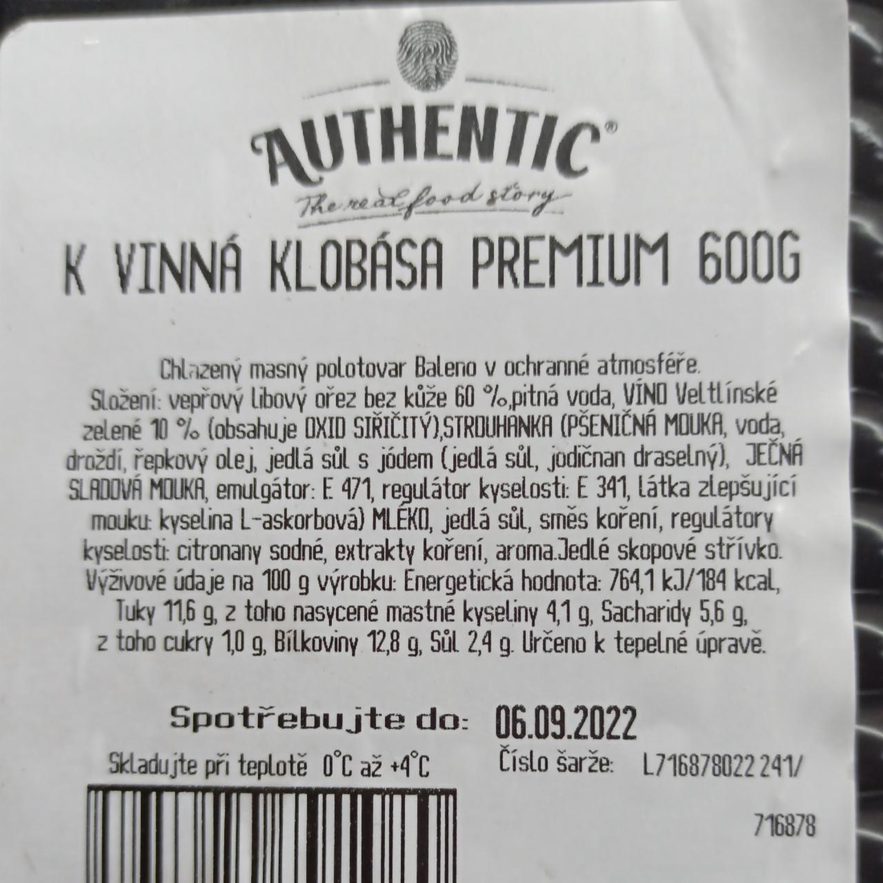 Fotografie - K Vinná Klobása Premium Authentic