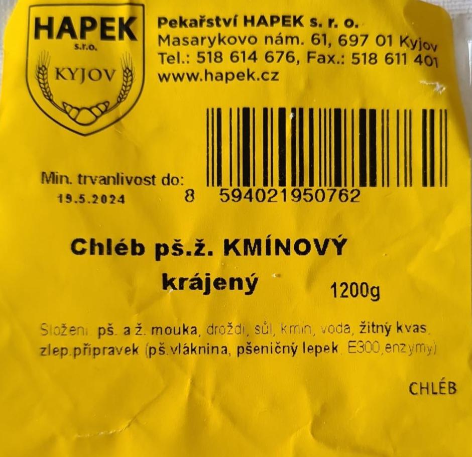 Fotografie - Chléb pš.ž. kmínový krájený Hapek