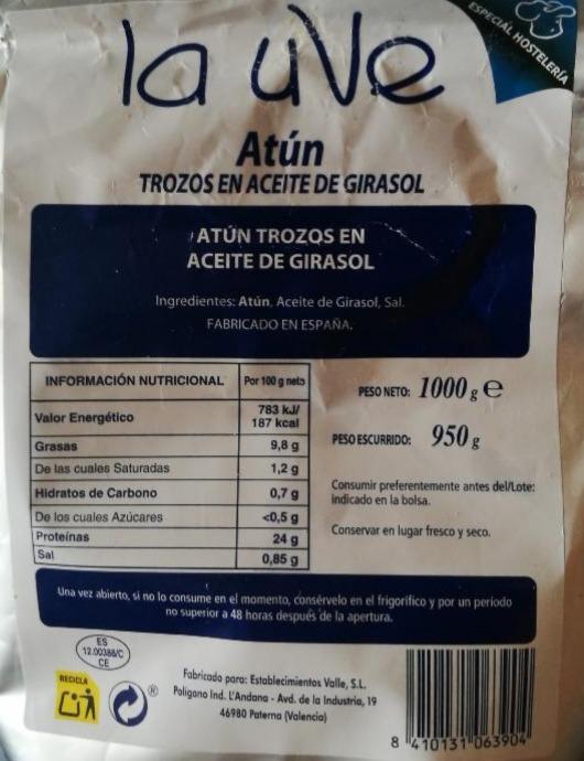 Fotografie - Atun trozos en aceite girasol la uve