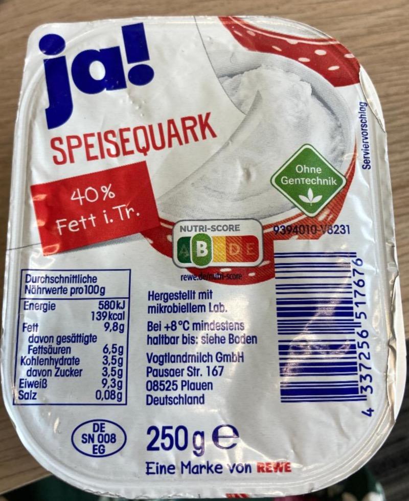 Fotografie - Ja! Speisequark 40% fett tvaroh