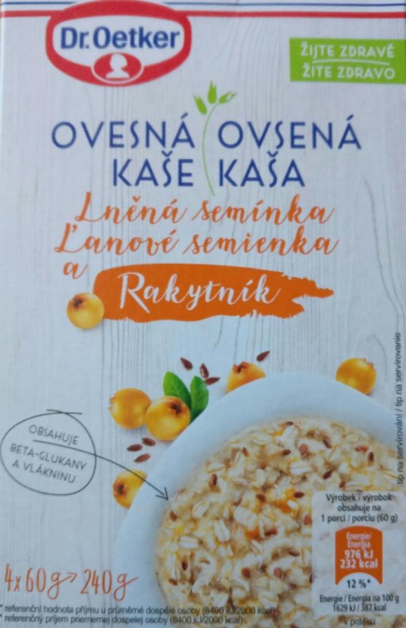 Fotografie - Ovesná kaše lněná semínka a rakytník Dr. Oetker